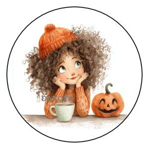 20 PUMPKIN GIRL ENVELOPE SEALS LABELS STICKERS PARTY FAVORS SCRAPBOOKING 2"